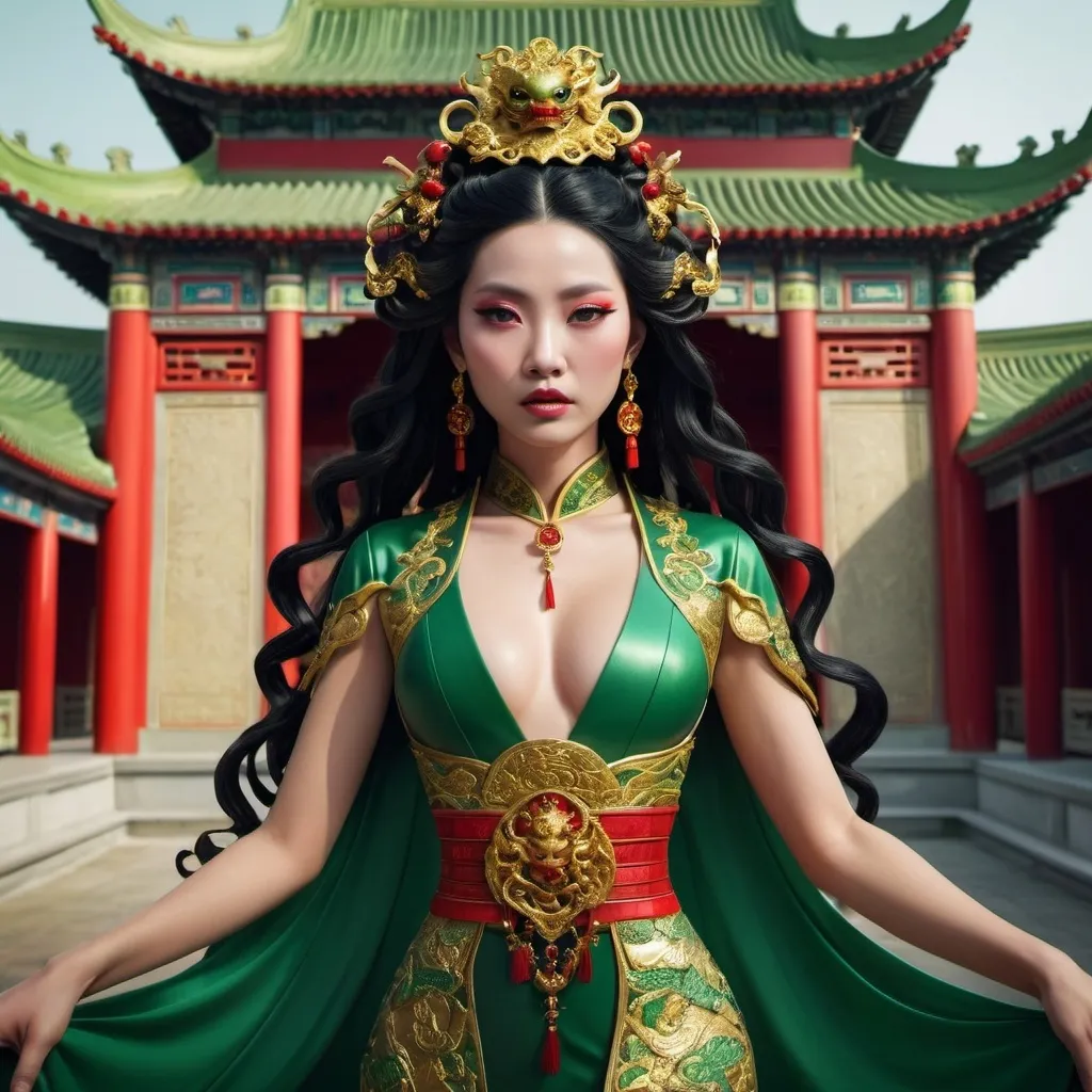 Prompt: Chinese version of Queen medusa from 斗破苍穹. She have black hair.