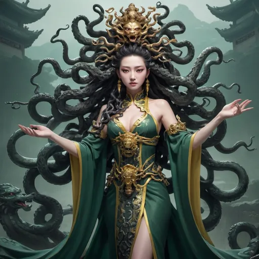 Prompt: Chinese version of Queen medusa from 斗破苍穹