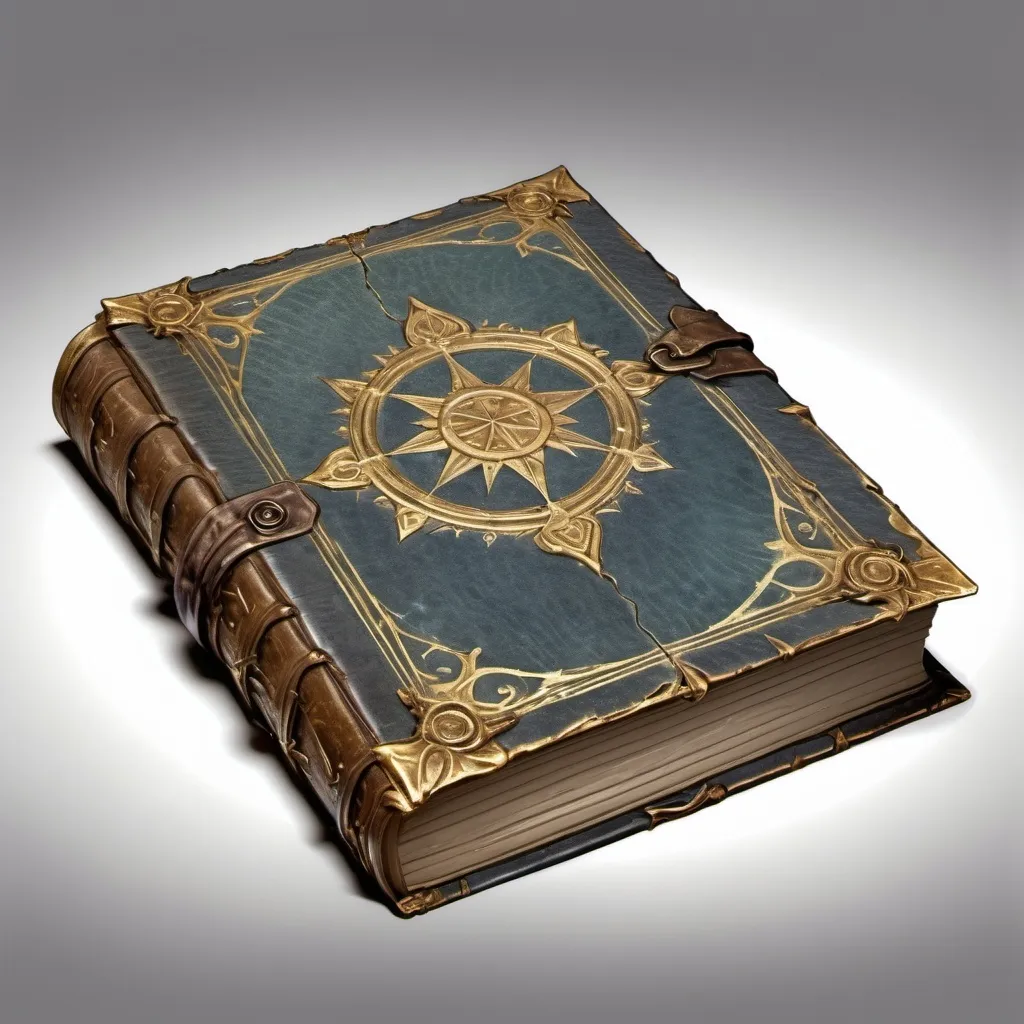 Prompt: A bedraggled book that once was a masterpiece of craftsmanship. Its gilded edges are now worn and scratched, and its beautifully illustrated pages are dog-eared and faded. Despite its tattered appearance, the book radiates a faint, mysterious aura. in the style of a magic item dungeons and dragons style. with transparent background
