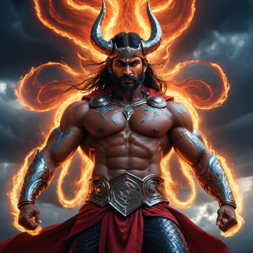 Prompt: Indian man with merging lucifer and thor