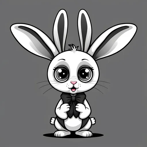 Prompt: cute white and black cartoon rabbit drawings with big eyes