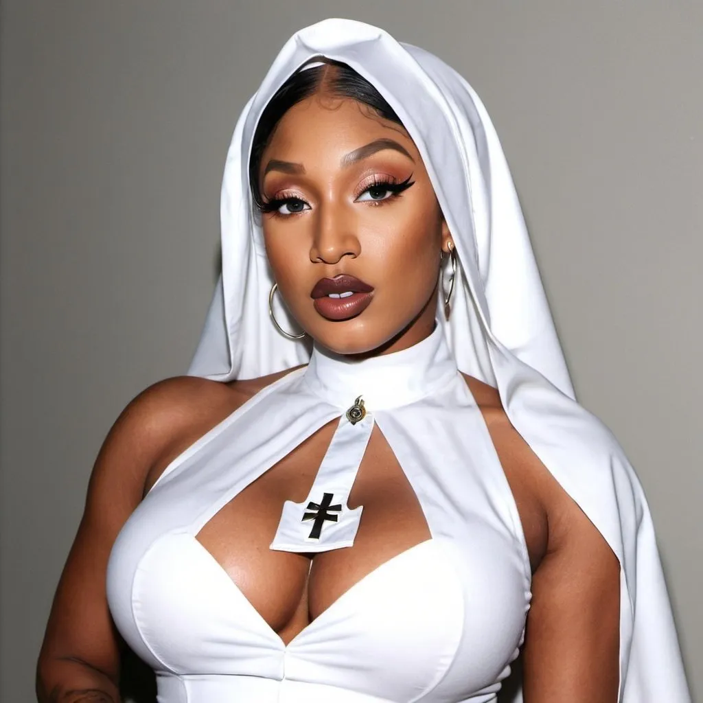 Prompt: Megan Thee Stallion  dressed as nun