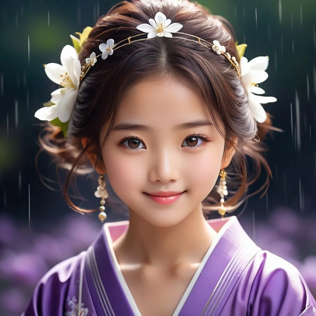 Prompt: A portrait of transcendent beauty and serenity, where a young Japanese girl stands as a testament to the purest form of cuteness, loveliness, and innocence. Set against a backdrop that whispers of ancient stories and eternal calm, she embodies a presence so powerful, it could quell the storms of conflict and silence the tumult of war with a single glance. Full upper torso visible, grounding her in the reality, yet her demeanor suggests she belongs to a realm of unparalleled peace.

Her attire is a simple crop top, allowing her intrinsic beauty to shine without distraction. The mix of purple and violet in her short, messy hair frames her face like a crown of peace, each strand reflecting a spectrum of hope and tranquility.

The dynamic tilt of her head, coupled with a playful yet profound smile, reveals a depth of character that resonates with the soul’s longing for harmony. Her eyes, deep pools of warm brown, hold within them the light of kindness and the strength of centuries, capable of disarming the fiercest adversaries. They invite a connection so profound, it transcends words, reaching out to touch the essence of humanity itself.

Her smile, a gentle curve of her lips, soft and full, is not just an expression of joy but a symbol of universal love and acceptance. This smile, radiant and pure, carries the promise of forgiveness, understanding, and reconciliation. It's as if her very essence is imbued with the power to mend broken hearts, to bridge divides, and to illuminate the darkest corners of the human spirit.

This portrait captures more than just a moment; it encapsulates a message of hope and peace. It suggests that within the innocence of youth lies the potential to inspire change, to calm the raging storms of conflict, and to lead the way towards a future where harmony prevails. Her visage, so unbelievably cute, lovely, and innocent, becomes a beacon for all who seek refuge from turmoil, a reminder that beauty, kindness, and purity can indeed transform the world, perhaps even end a war.