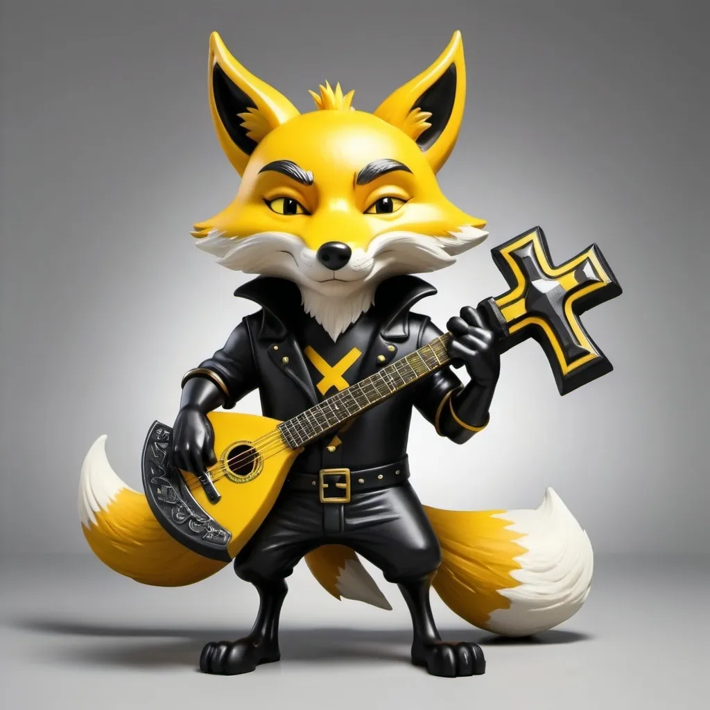 Prompt: A Heavy Metal cartoon yellow and black colored Fox Carrying a Cross 
