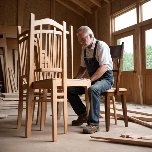 Prompt: A carpenter Meak the chairs 