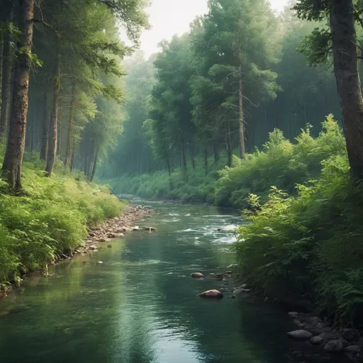 Prompt: A beautiful forest and river 