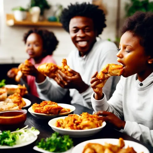Prompt: Black people eating chicken 