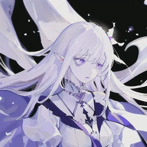 Prompt: anime style, young girl falling in air, white hair, elf ear, purple eyes, white skin, white dress, scared, excited, weeping, detailed eyes, atmospheric lighting, high, detailed, emotional, gothic, dramatic, white gown, urban setting, intense emotions, surreal, surrealistic, blurry motion, dark tones