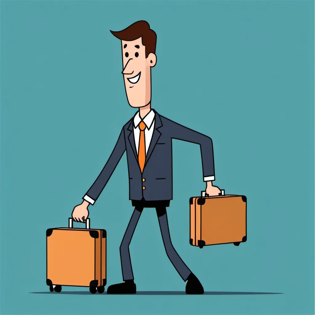 Prompt: show an employee holding one suitcase climping lader to the top he is aiming for promotion clipart