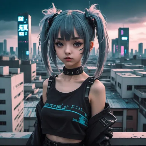 Prompt: Anime style, cyberpunk style, cool, rooftop, a loli, frontal face
