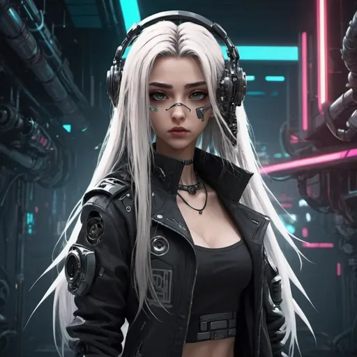 Prompt: Animation style, mechanical style, long-haired girl, cyberpunk, cool