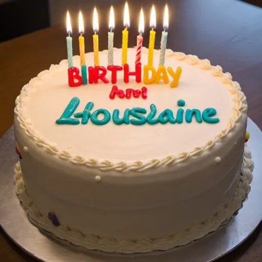 Prompt: A birthday cake with the name of Lhoussaine on it