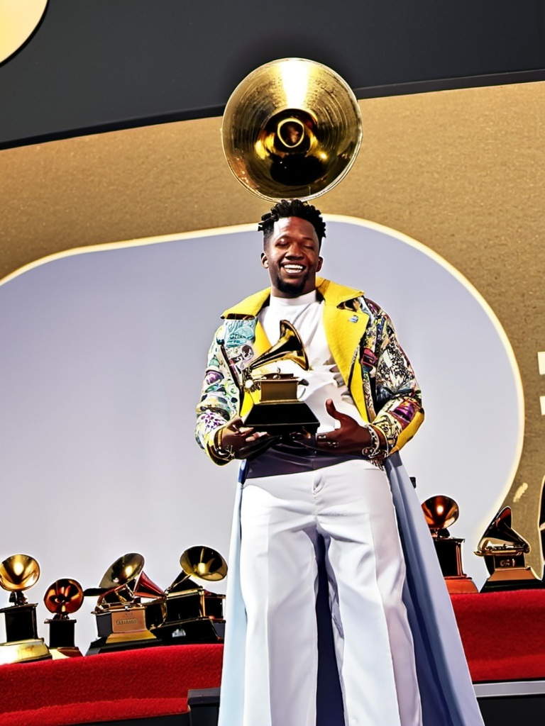 Prompt: Dax VIBES winning his first Grammy award representing Afro beats giving speech 