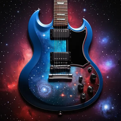 Prompt: Gibson SG guitar spacey background