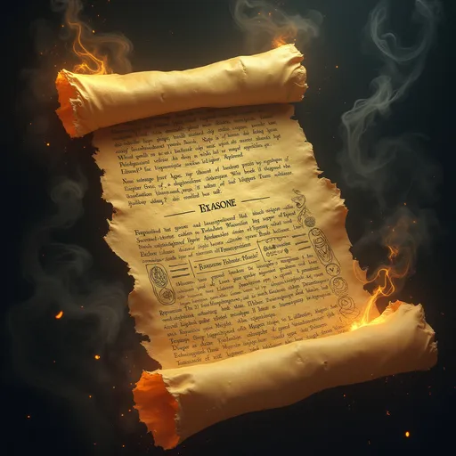 Prompt: yellowed ancient parchment scroll covered in arcane runes, glowing dark sigils and eerie smoke around, forbidden knowledge, mystical, detailed textures