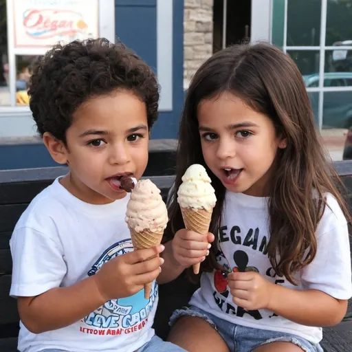 Prompt: Deagan and Camila eating ice cream together 
