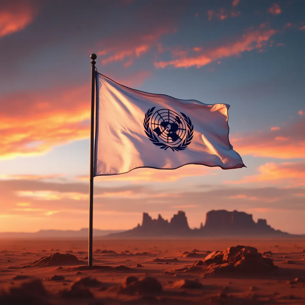 Prompt: a sunset on planet mars flag
