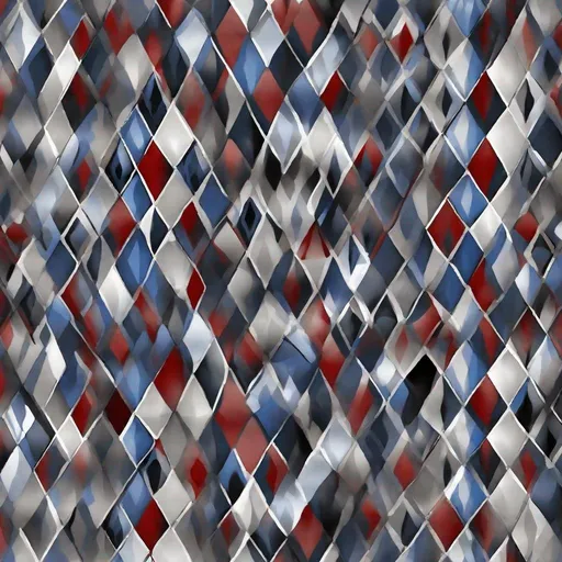 Prompt: Basic harlequin diamond repeating pattern for full image in shades of darker blues, silver and red