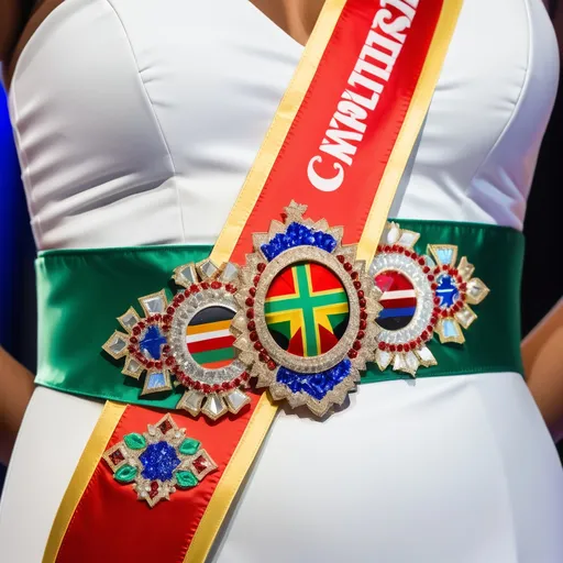 Prompt: A miss competition sash representing the country of Christimaca