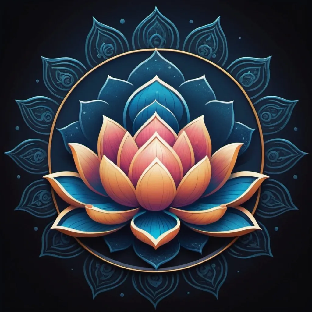 Prompt: Incorporate a symbolic representation of spirituality and wisdom. Consider using elements like a lotus flower (symbolizing purity and enlightenment), a stylized Sanskrit 'Om' symbol (representing the universe and ultimate reality), or a simple silhouette of Lord Krishna (central figure in the Bhagavad Gita).