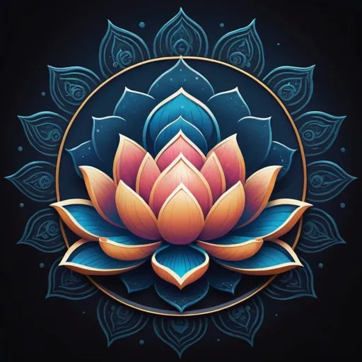 Prompt: Incorporate a symbolic representation of spirituality and wisdom. Consider using elements like a lotus flower (symbolizing purity and enlightenment), a stylized Sanskrit 'Om' symbol (representing the universe and ultimate reality), or a simple silhouette of Lord Krishna (central figure in the Bhagavad Gita).