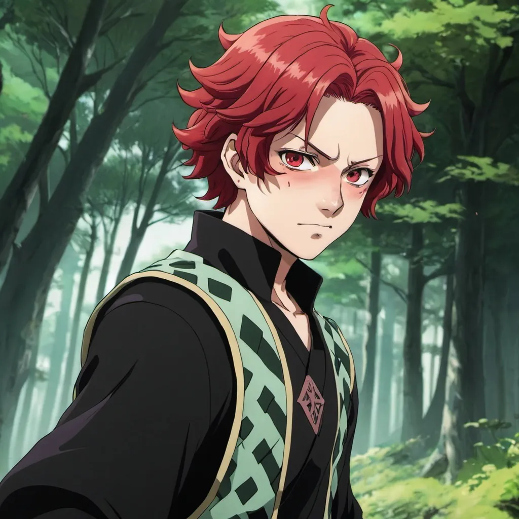 Prompt: an anime demon slayer with red hair