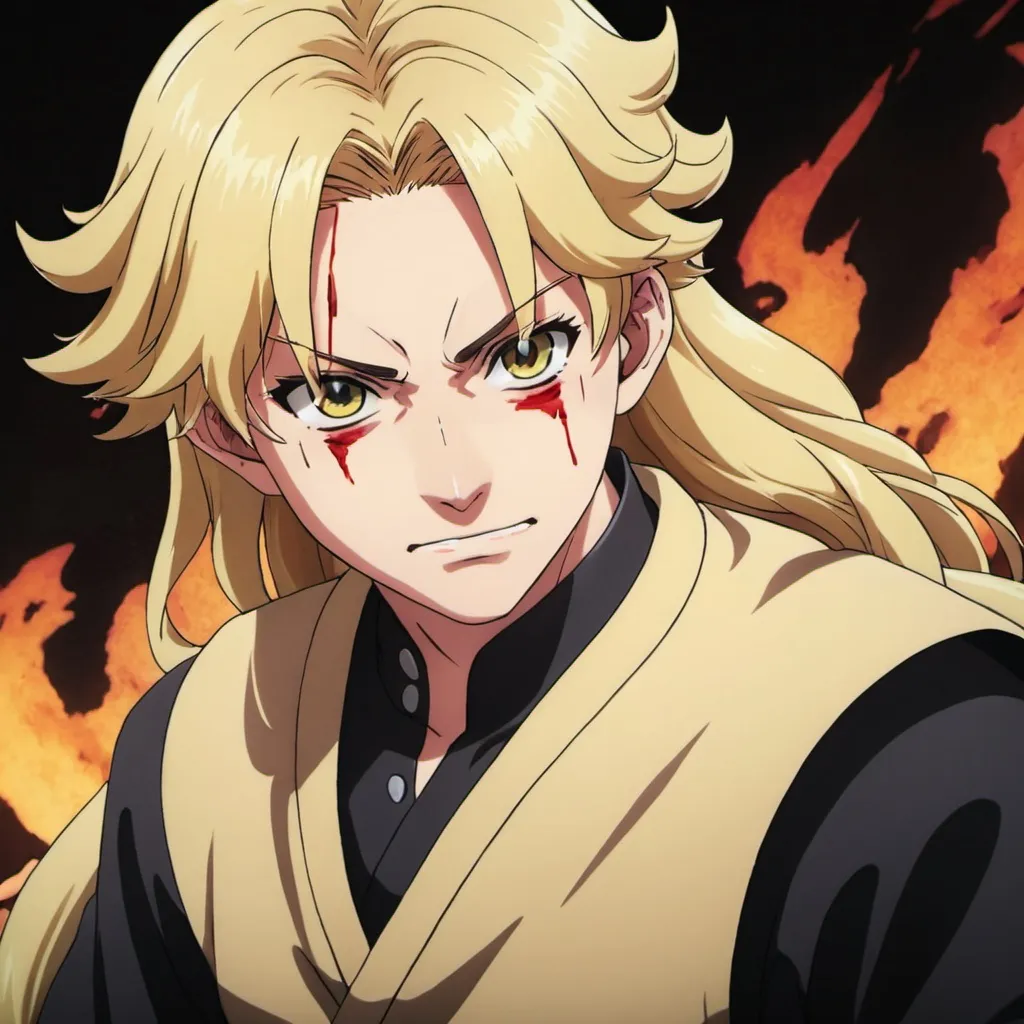 Prompt: an anime demon slayer with blonde hair