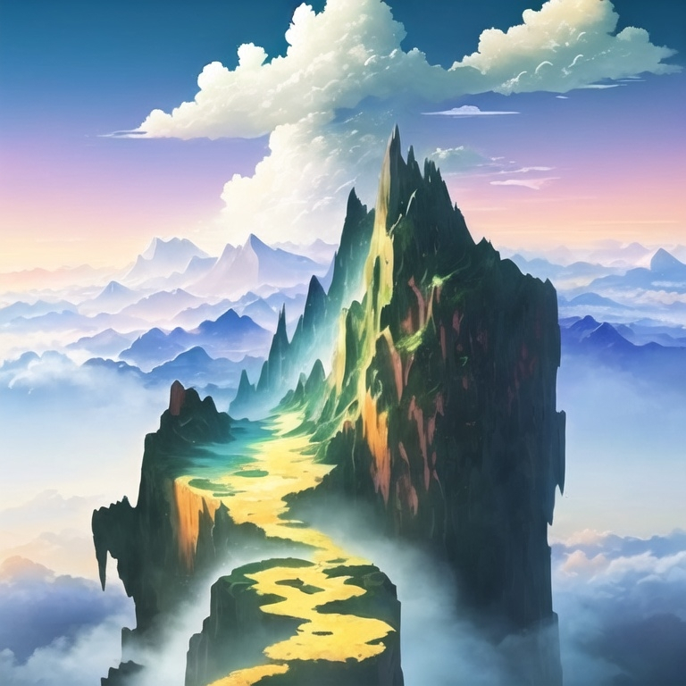 Prompt: high montains with white clouds