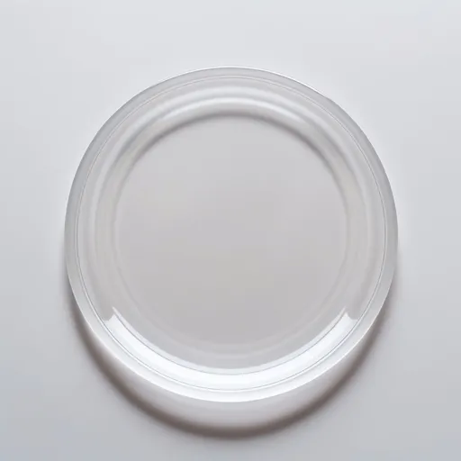 Prompt: A simple round empty petri plate made of transparent glass containing transparent liquid on the center. on a light colored surface made of paper.  Top view