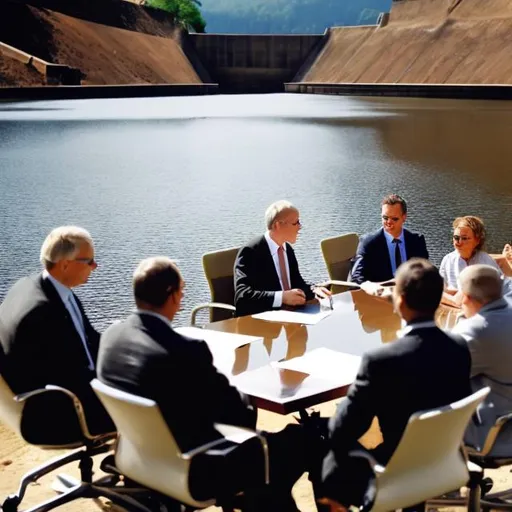Prompt: Boardroom meeting on a dam