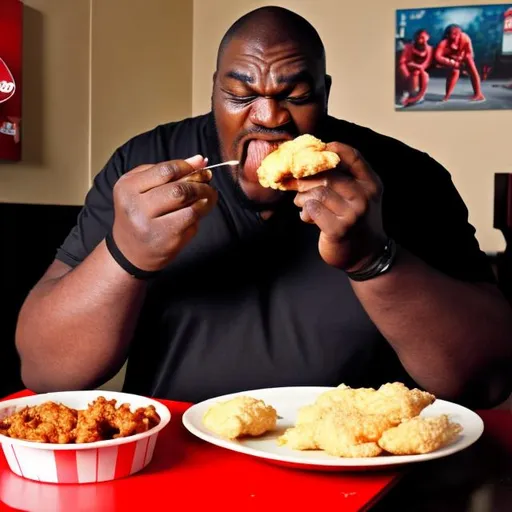 Prompt: big black man eating kfc
