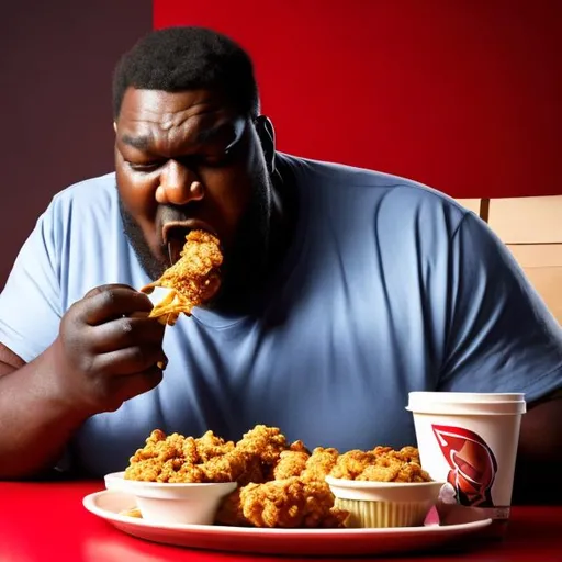 Prompt: big black man eating kfc