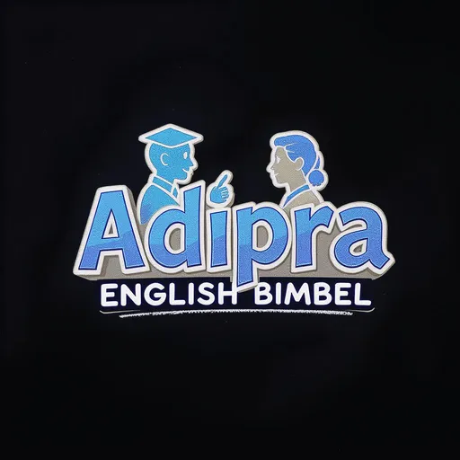 Prompt: Buatkan saya logo untuk tempat les dengan nama ADIPRA ENGLISH BIMBEL dengan font yang menarik logonya isi teacher and student berinteraksi dengan warna biru
