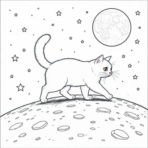 Prompt: a cat walking on the moon, for coloring book