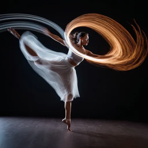 Prompt: dancer in motion, captured with long exposure photography Nikon D850 DSLR camera f/4. ISO 200