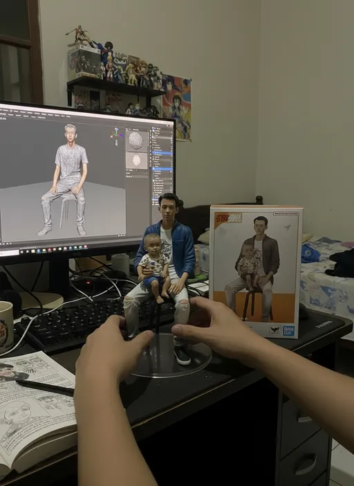 Prompt: There are two hands lifting the statue while turning it left and right after putting it back down