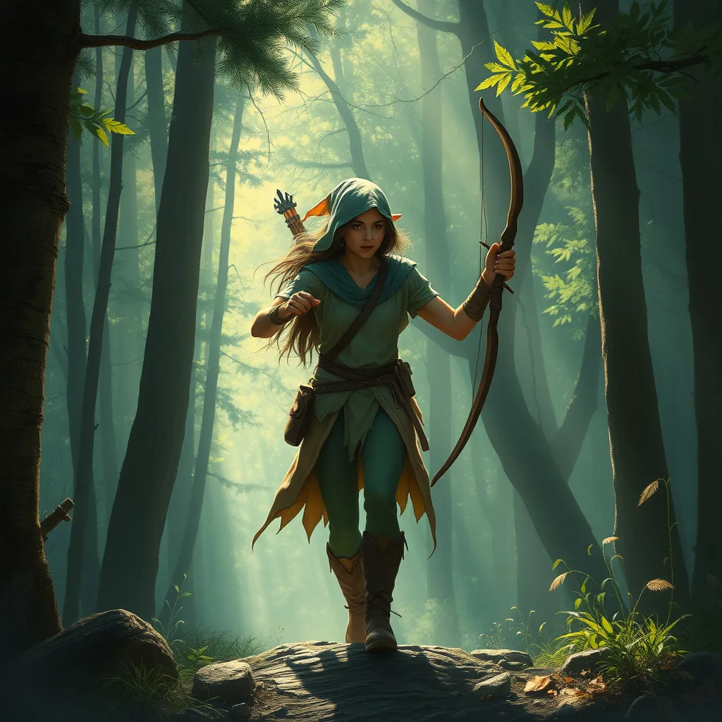 Prompt: Elf ranger in a mystical forest around sunlight