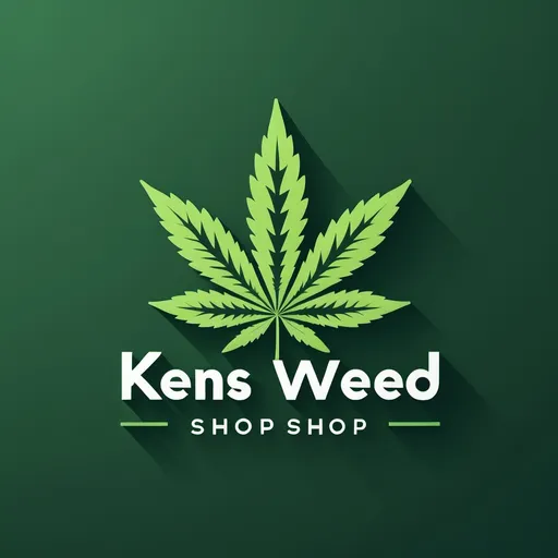 Prompt: (accurately spelled text "Kens Weed Shop"), logo design, showcasing bold and modern typography, vibrant green color palette symbolizing freshness, a cannabis leaf icon creatively integrated, clean lines, minimalist aesthetic, professional branding, appealing to modern clientele, suitable for signage and marketing materials, high-quality resolution, eye-catching and memorable design.