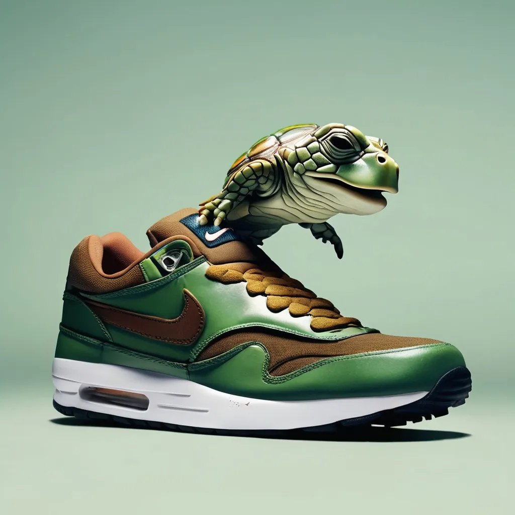 Prompt: turtle weaning nike sneakers


 