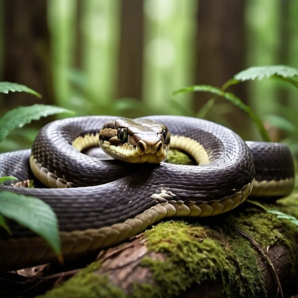 Prompt: snake in forest, macro photography, realistic