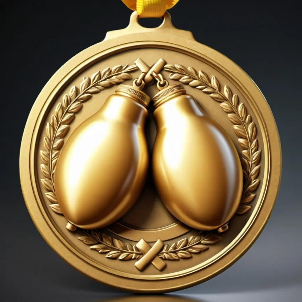 Prompt: realistic golden two testicles medal