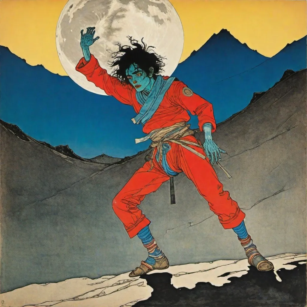 Prompt: moonwalker, ukiyo-e by max ernst and schiele,  vivid colors