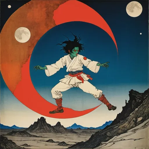 Prompt: moonwalker, ukiyo-e by max ernst and schiele,  vivid colors