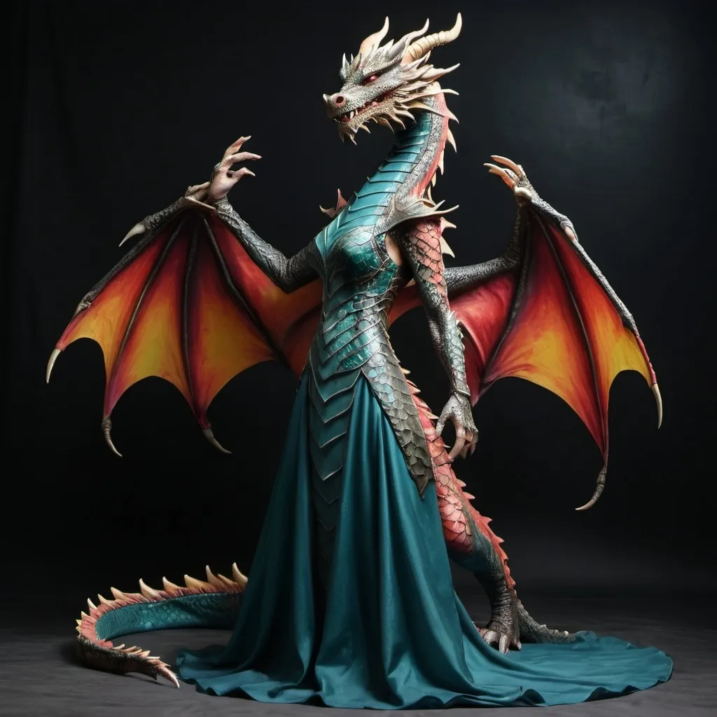 Prompt: Dragon full body  with effects hand up
warrori dress
