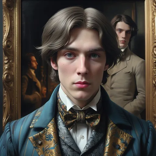 Prompt: (ultra-detailed) portrayal of main characters from Oscar Wilde's "The Portrait of Dorian Gray", exquisite and colorful rendering, hyper-realistic style, vibrant hues, intricate expressions capturing their unique personalities, moody ambiance, richly textured backgrounds reflecting themes of beauty and decadence, fantastical yet emotionally charged atmosphere, (4K) quality masterpiece.