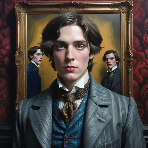 Prompt: (ultra-detailed) portrayal of main characters from Oscar Wilde's "The Portrait of Dorian Gray", exquisite and colorful rendering, hyper-realistic style, vibrant hues, intricate expressions capturing their unique personalities, moody ambiance, richly textured backgrounds reflecting themes of beauty and decadence, fantastical yet emotionally charged atmosphere, (4K) quality masterpiece.