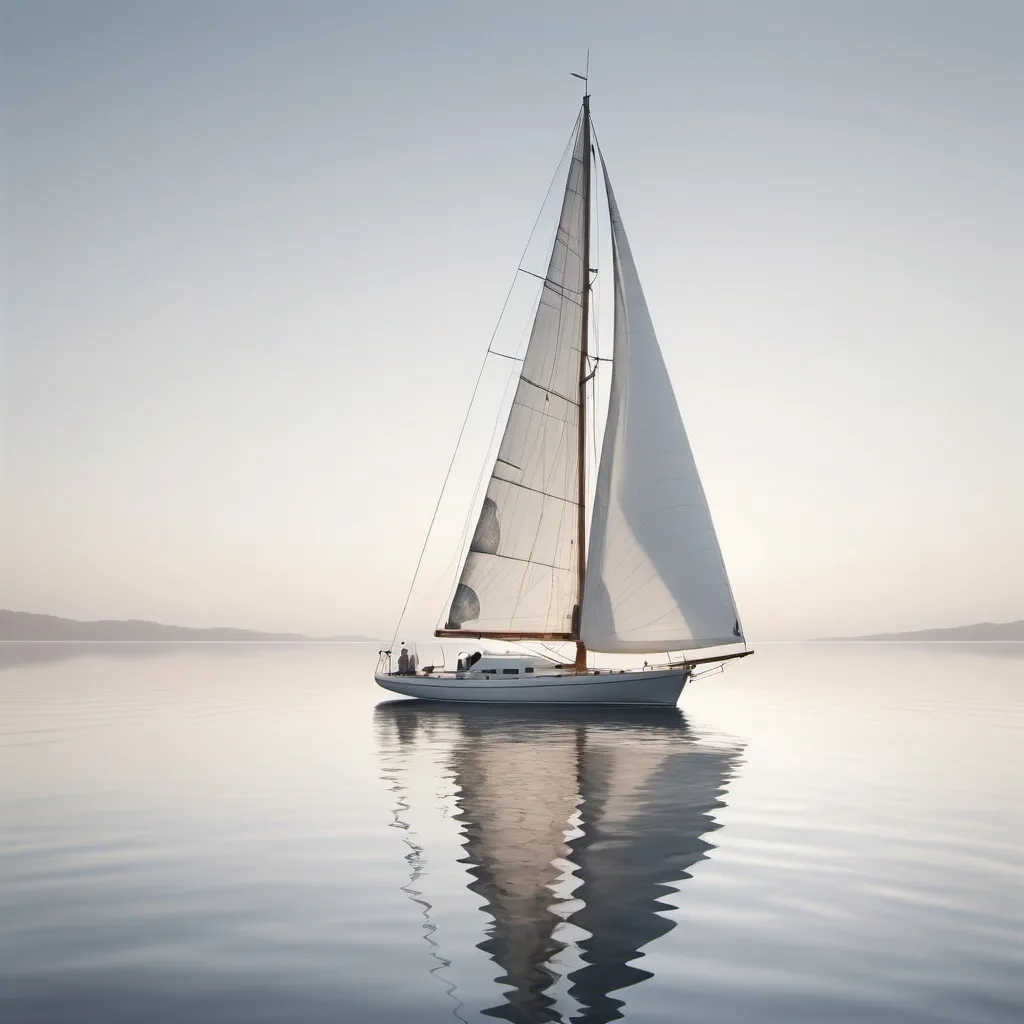 Prompt: photorealistic, (realism style) sailboat, white background, (closed sails), front view, detailed textures, reflection in water, serene atmosphere, soft lighting, tranquil water, (crisp details), high definition, calm hues, elegant composition, minimalistic elements, contrasting shadows, subtle ripples in water.