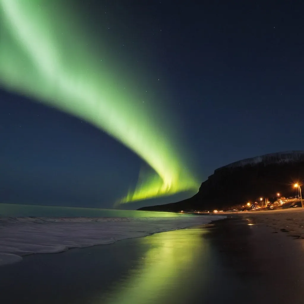 Prompt: The northern lights at the beach