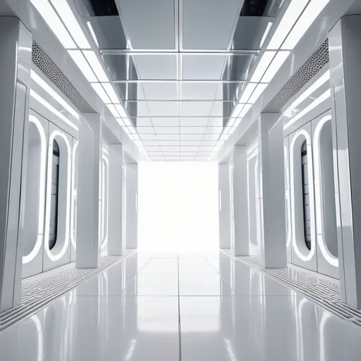 Prompt: background in minimalist shiny white plastic dystopian labyrinth interior spacious scifi massive labyrinth arena with white shower tiles, silver chrome trim gutters on floor, giant barricade shield, thick glass walls and white pillars, far futuristic corporate empire, glossy reflective photorealistic streams of viscous white rivers