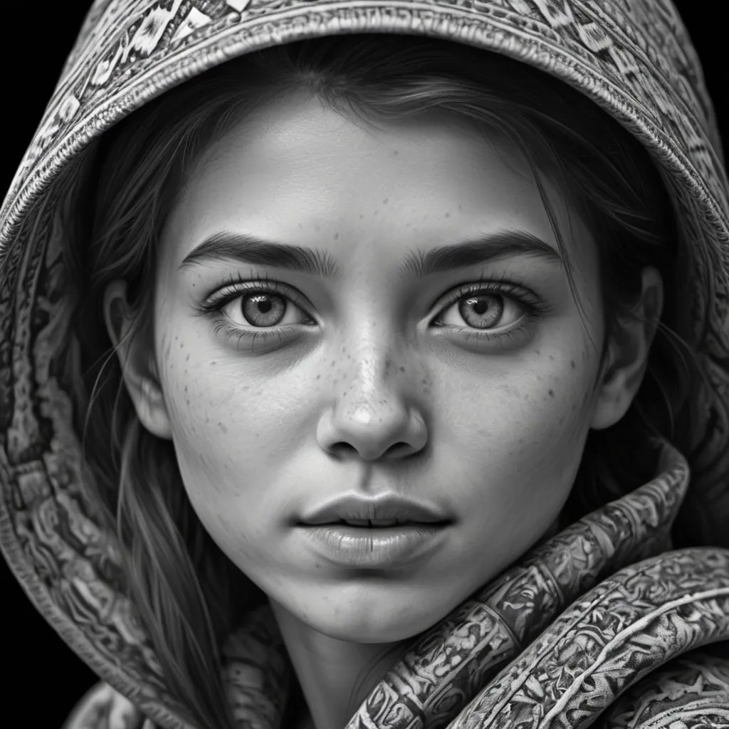 Prompt: Natuonal Geographic, portrait, highly detailed, intricate shading, breathtaking details, grayscale, very high contrast, 4k, three dimensional